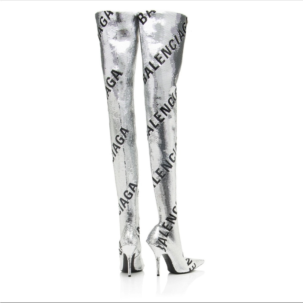 Balenciaga Metallic Silver Thigh-High Boots